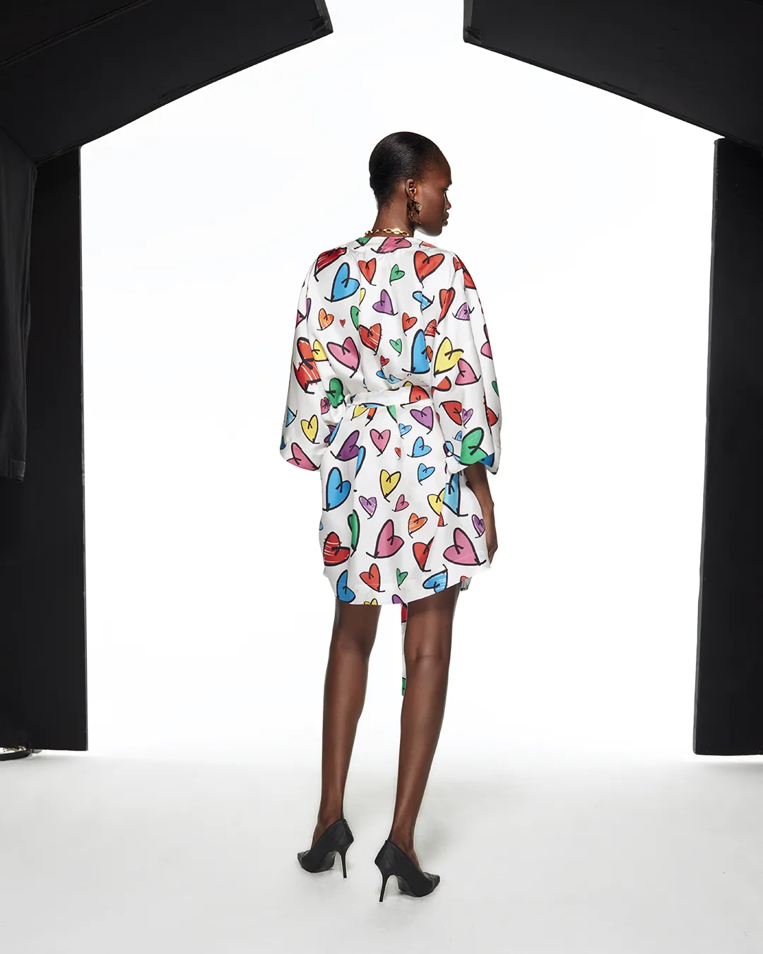 SILK KIMONO HEARTS FROM ALBER - MULTICOLOR / WHITE