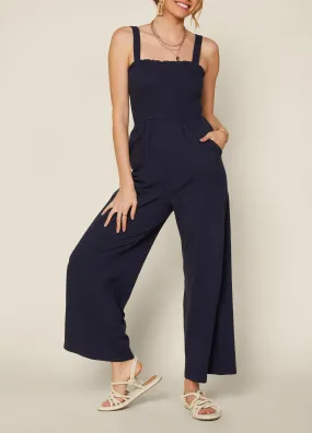 Smocked Bodice Navy Jumpsuit