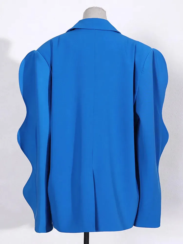 Solid Casual Loose Blazers For Women Notched Collar Long Sleeve Patchwork Pocket Blazer Female Fashion Clothing