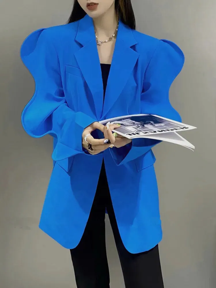 Solid Casual Loose Blazers For Women Notched Collar Long Sleeve Patchwork Pocket Blazer Female Fashion Clothing
