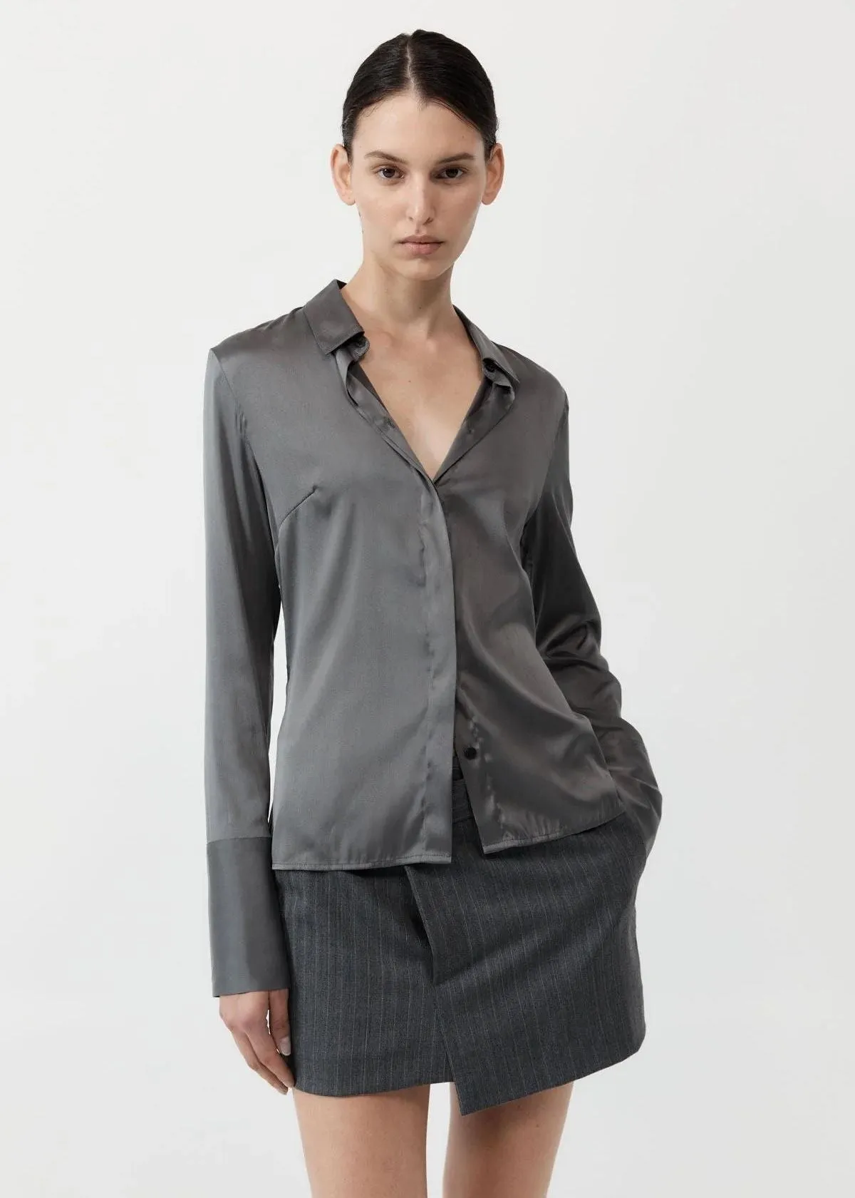 ST. AGNI Soft Silk Top - Pewter Grey