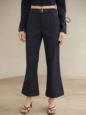 Striped Flare Leg Pants With Belt