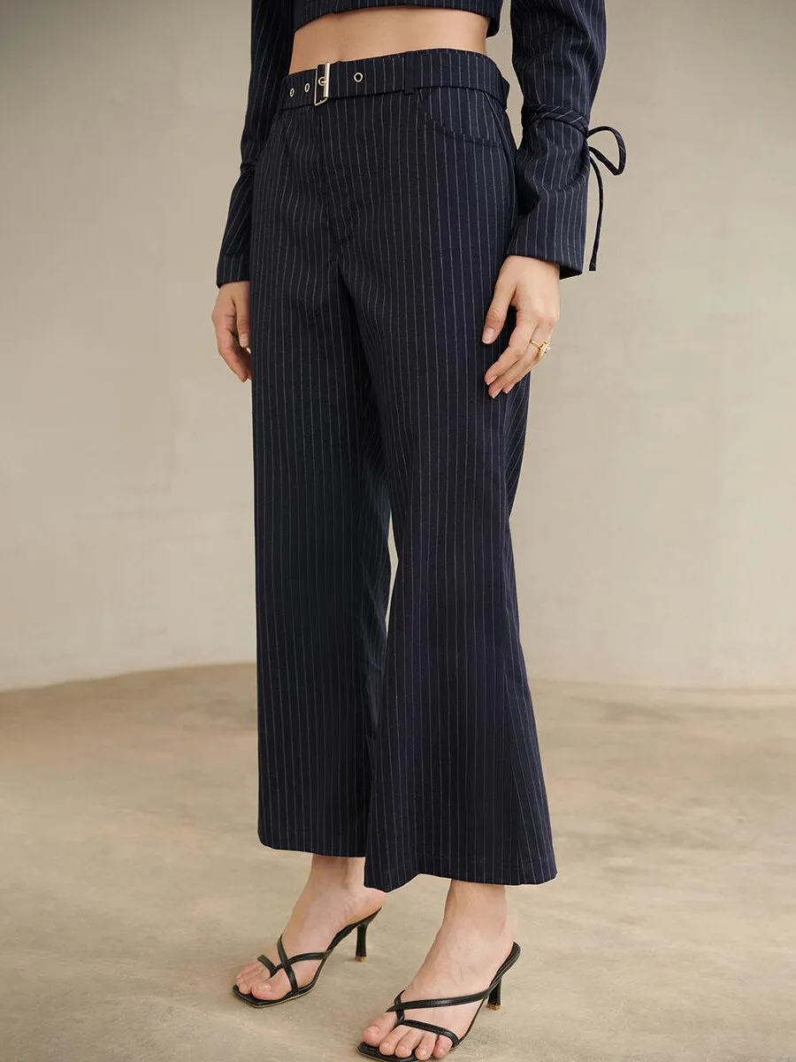 Striped Flare Leg Pants With Belt