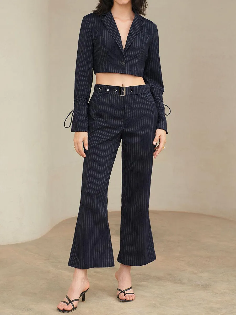Striped Flare Leg Pants With Belt
