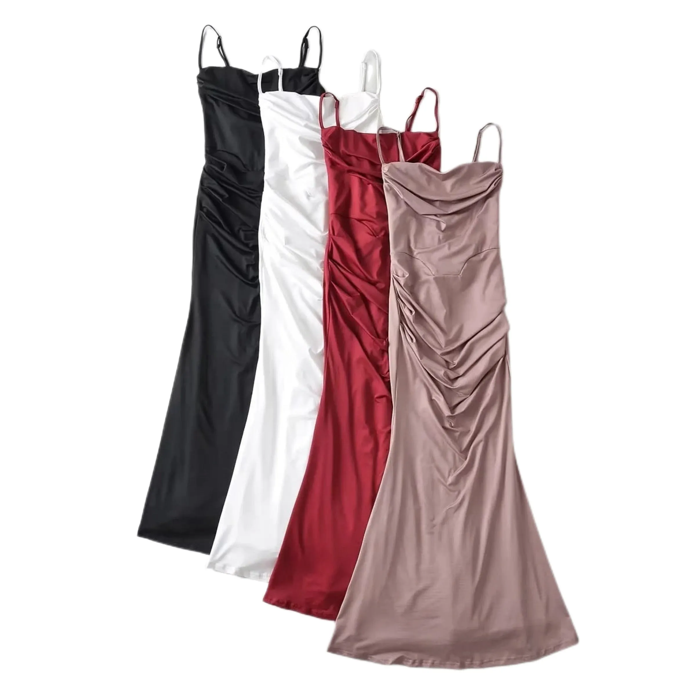 Stunner Socialite Fishtail Maxi Dress Slimming Waist in Pure White, Black, Red Wine and Nude Size S, M, L