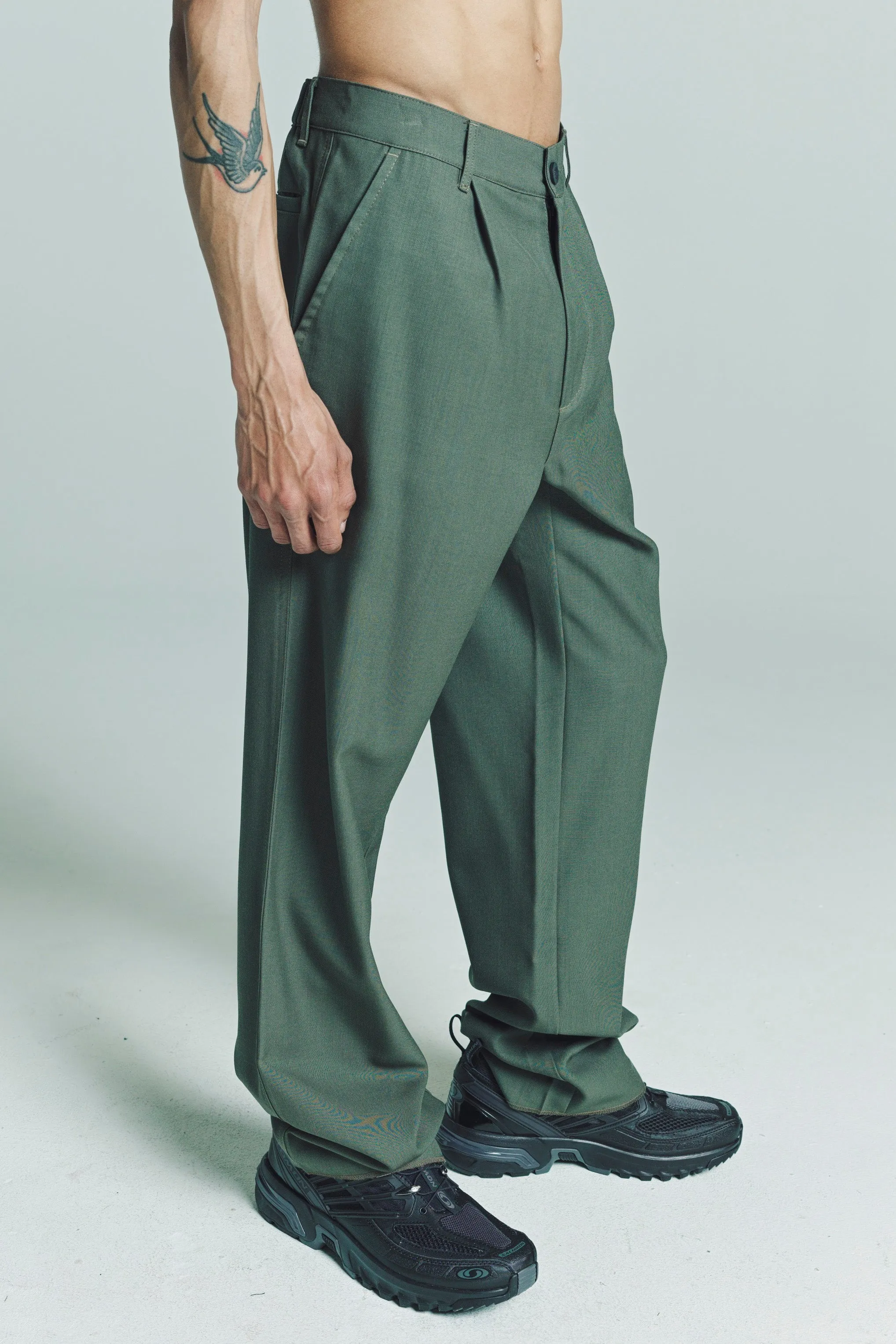 Washed Sage Titanus Wool Military Pants