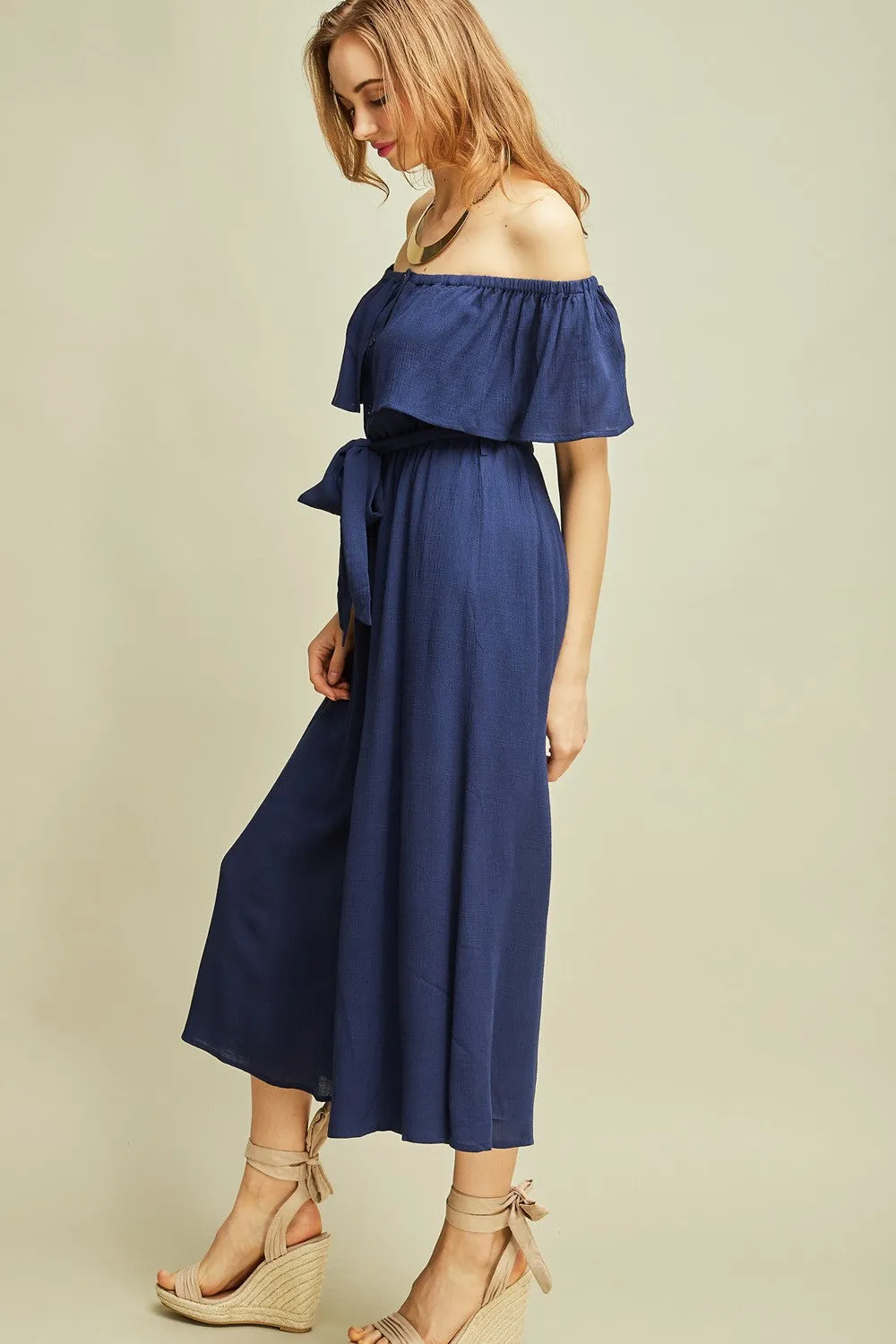 Wherever Off the Shoulder Jumpsuit, Navy