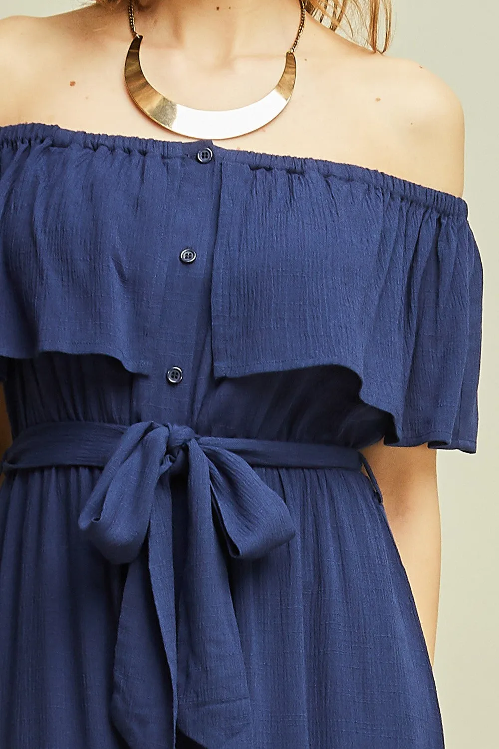 Wherever Off the Shoulder Jumpsuit, Navy