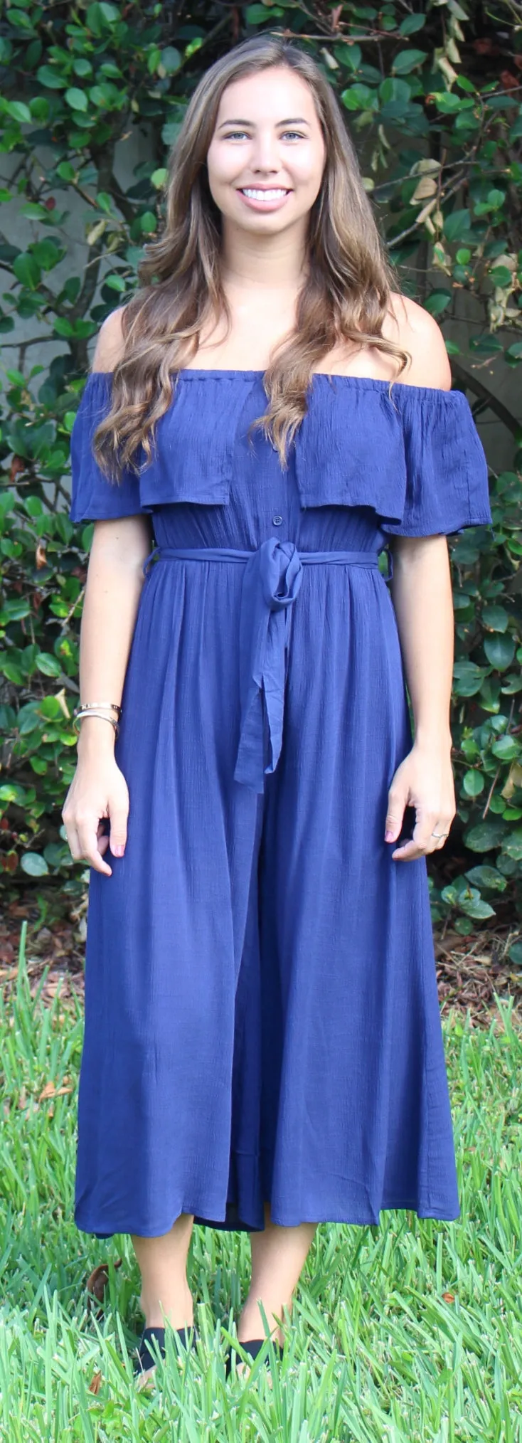 Wherever Off the Shoulder Jumpsuit, Navy