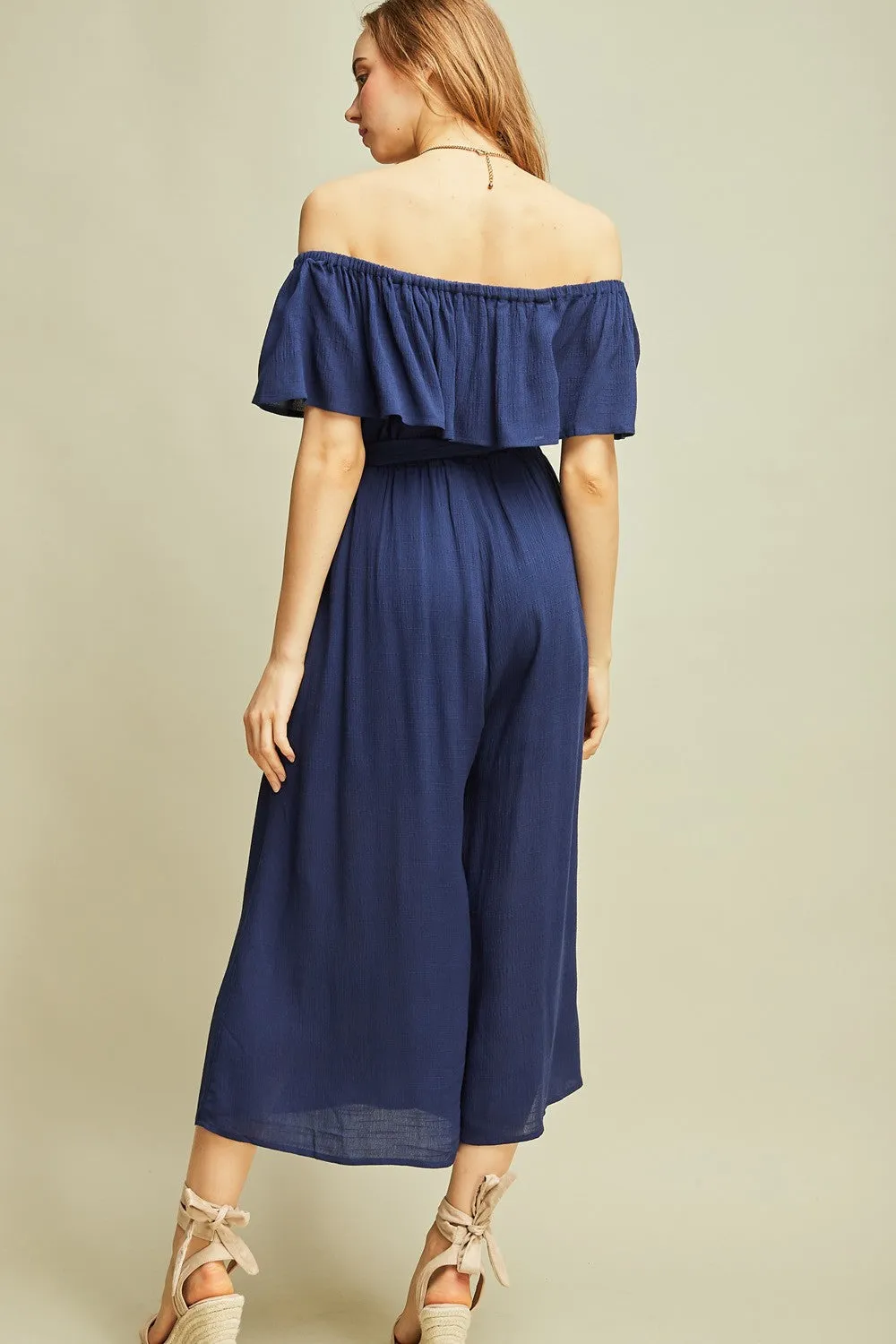 Wherever Off the Shoulder Jumpsuit, Navy