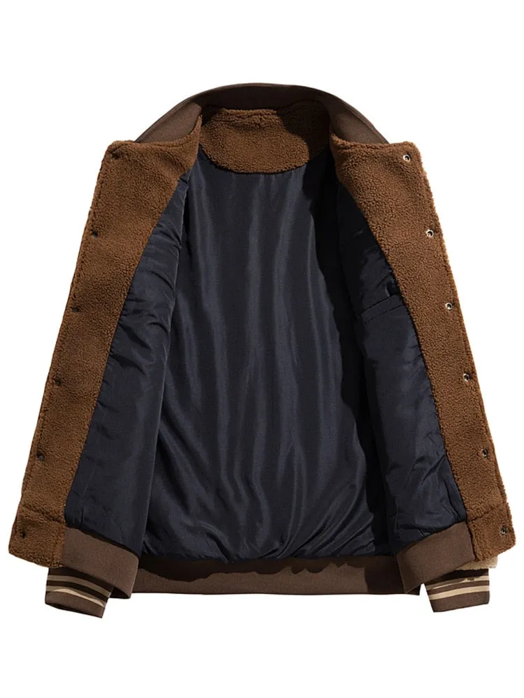Winter Fleece Thick Bomber Jacket Men/Warm Baseball Coat