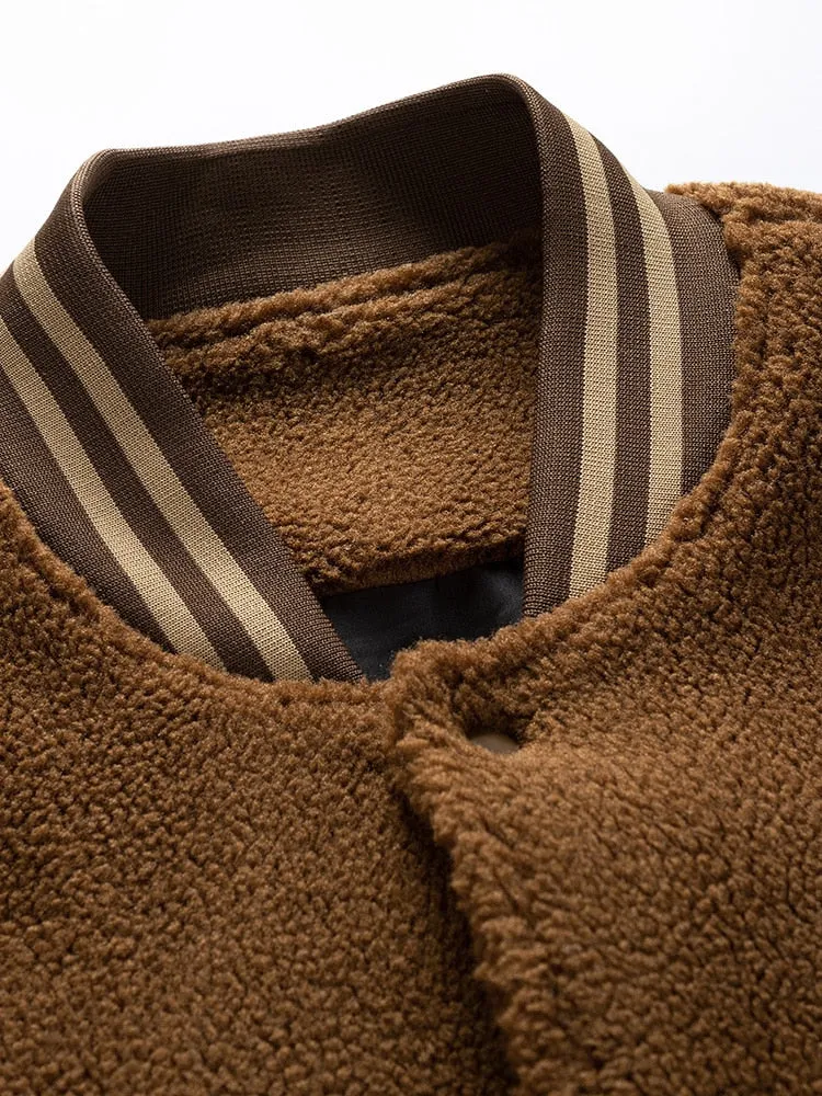 Winter Fleece Thick Bomber Jacket Men/Warm Baseball Coat
