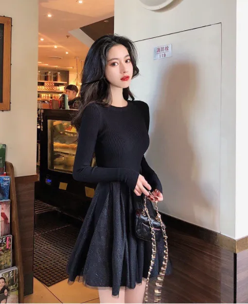 Women Solid Long Sleeve Tight Waist Bodycon Dress