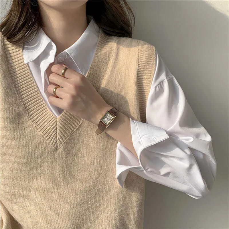 Women Sweater Vest Autumn V-neck Knit Pullover Solid Simple Slim All-match Casual Korean Sleeveless Vintage Vest