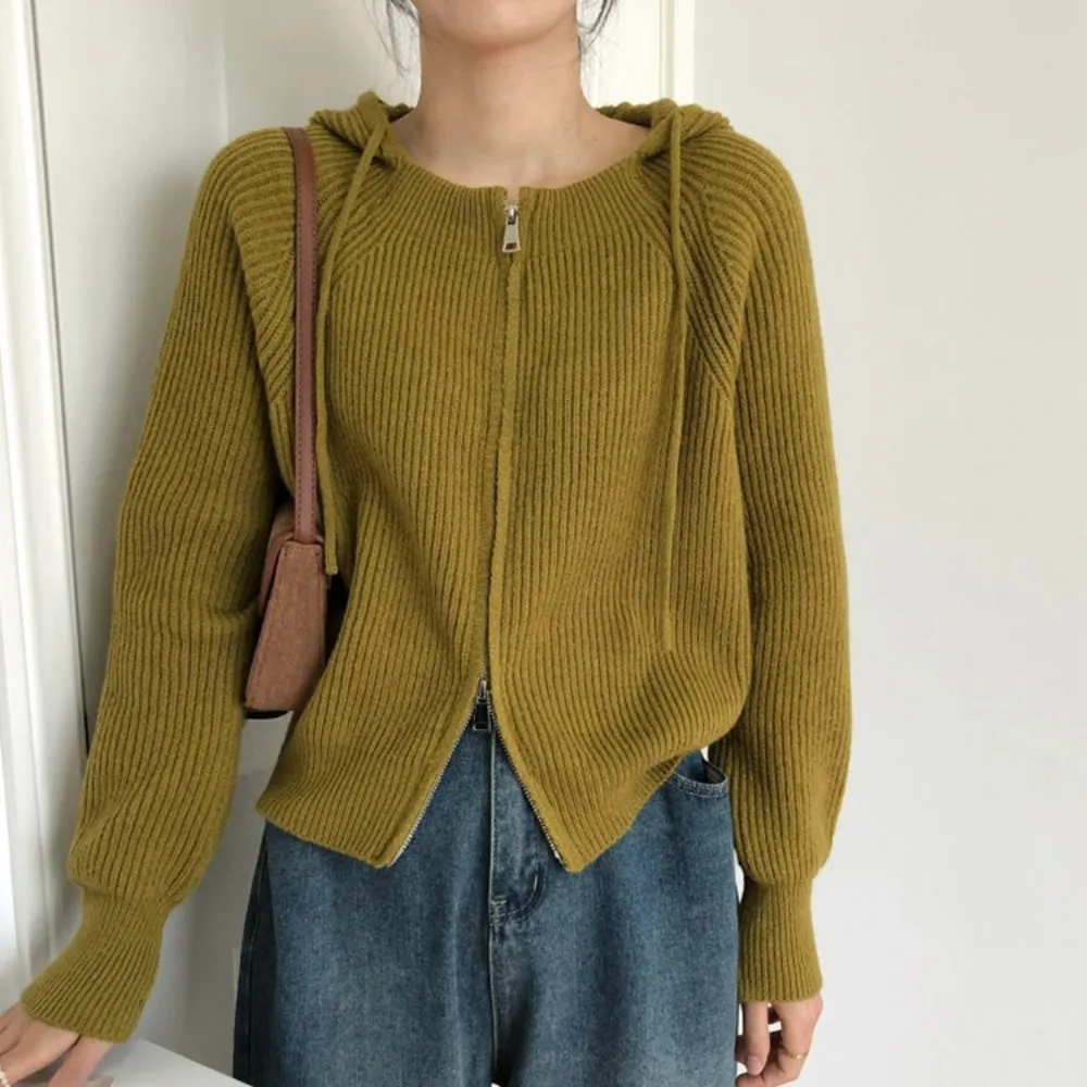 Womens Zipper Hooded Cardigan