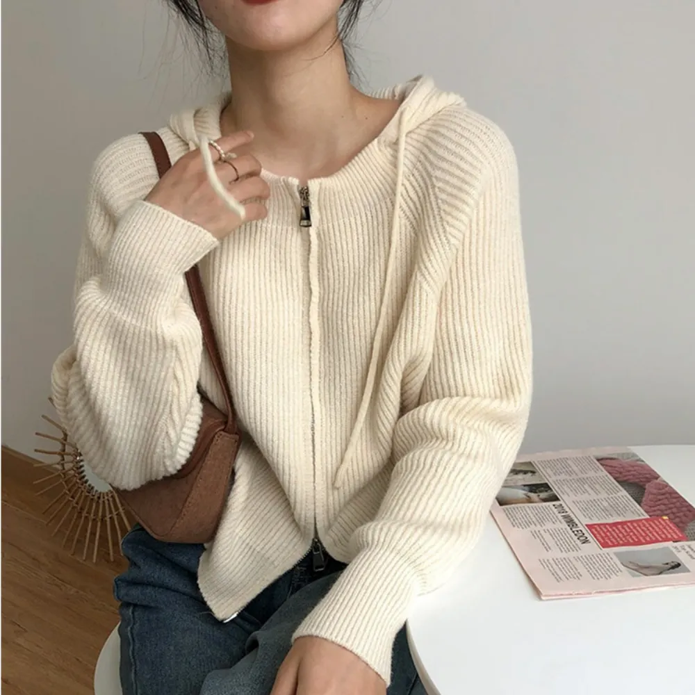 Womens Zipper Hooded Cardigan