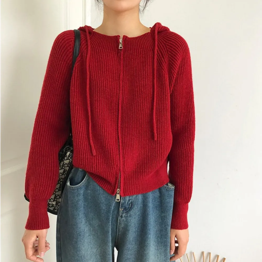 Womens Zipper Hooded Cardigan
