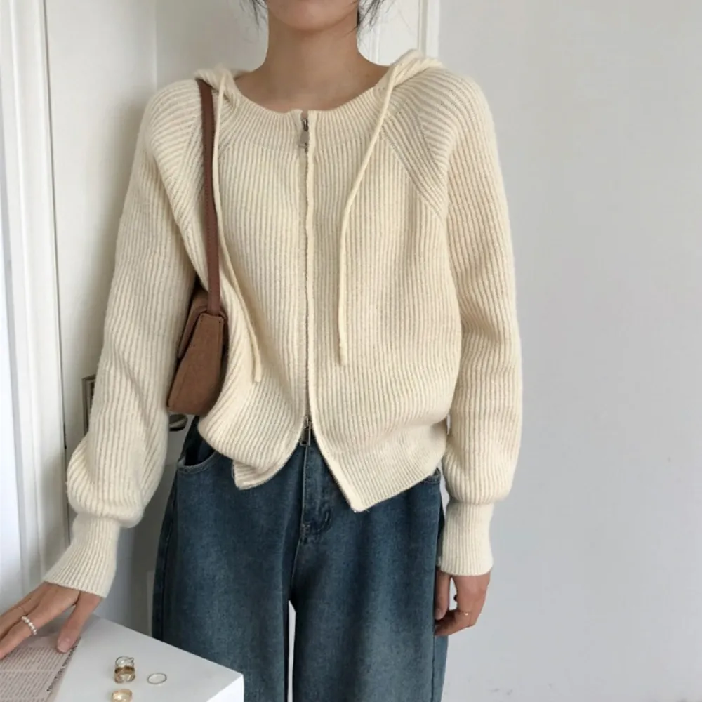 Womens Zipper Hooded Cardigan