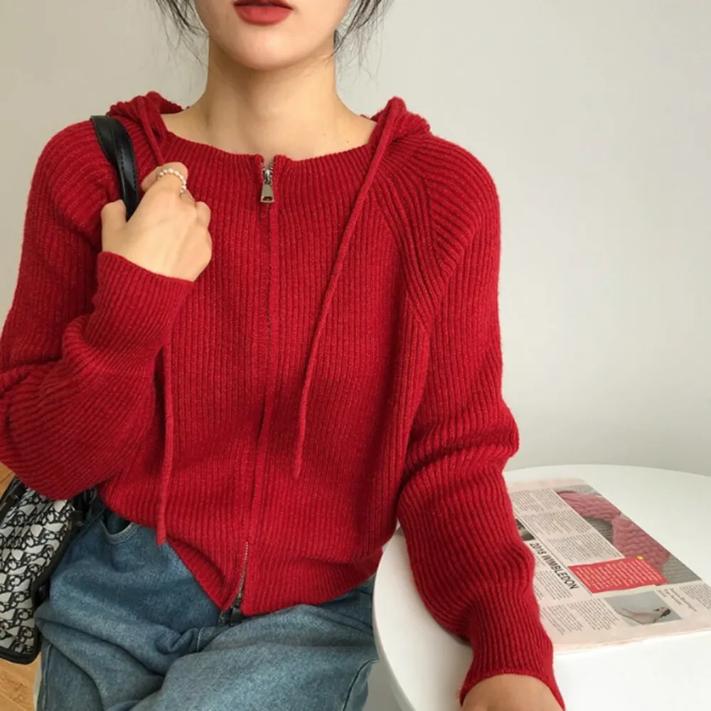 Womens Zipper Hooded Cardigan