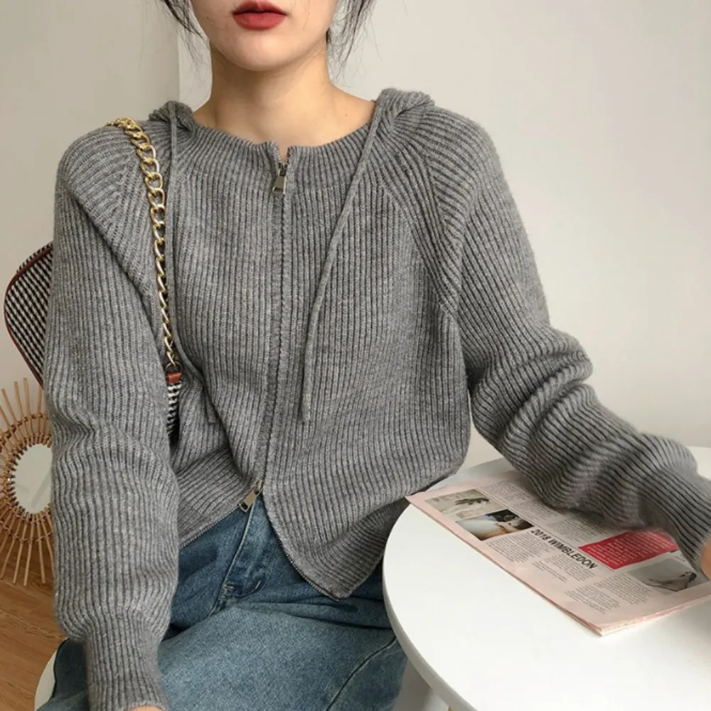 Womens Zipper Hooded Cardigan