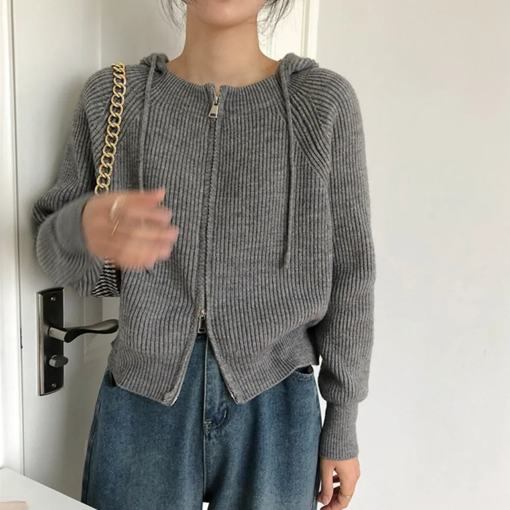 Womens Zipper Hooded Cardigan