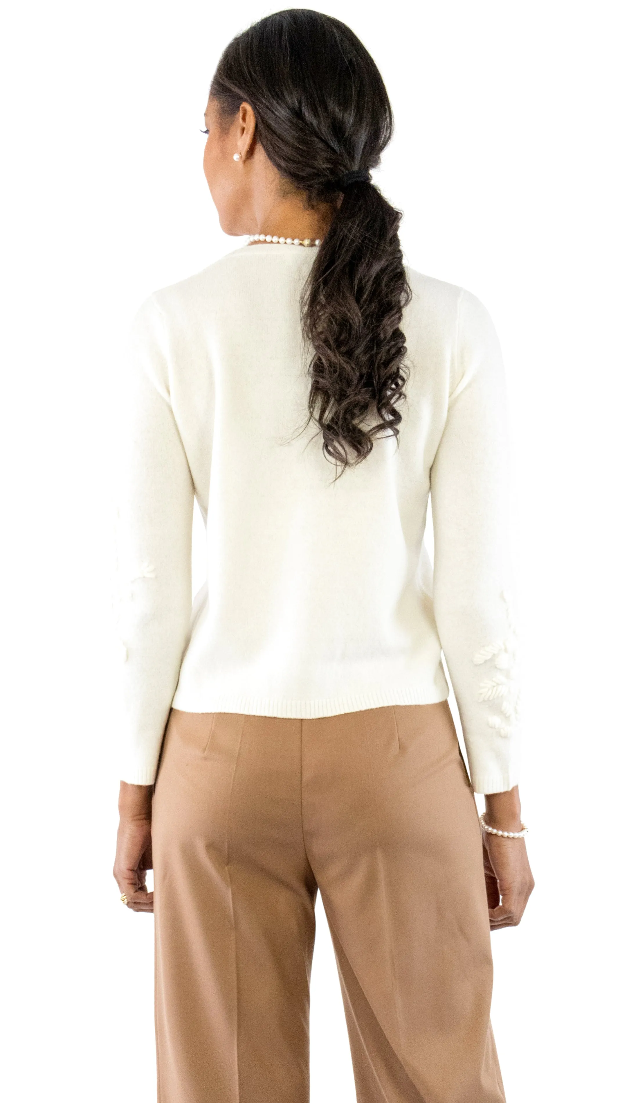 Wool Floral Cardigan - Cream