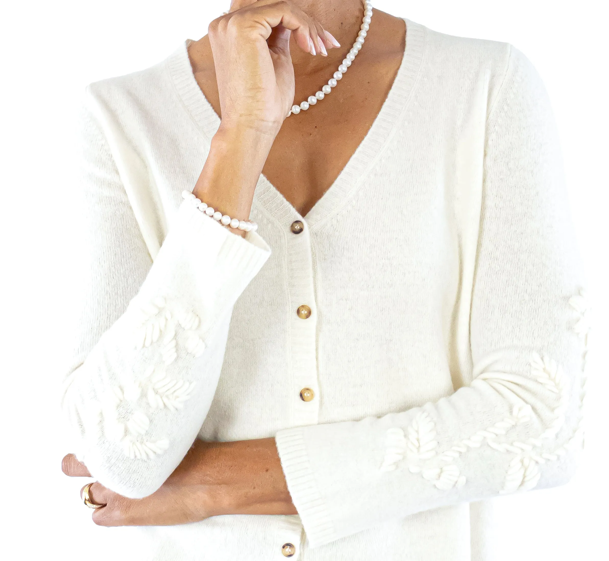 Wool Floral Cardigan - Cream