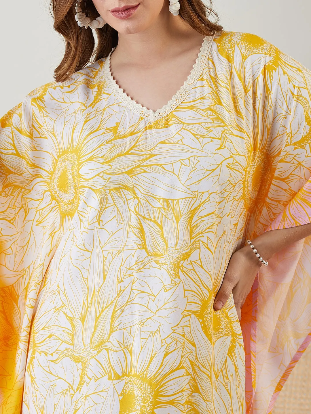 Yellow Blooming Sunflower Maxi Kaftan