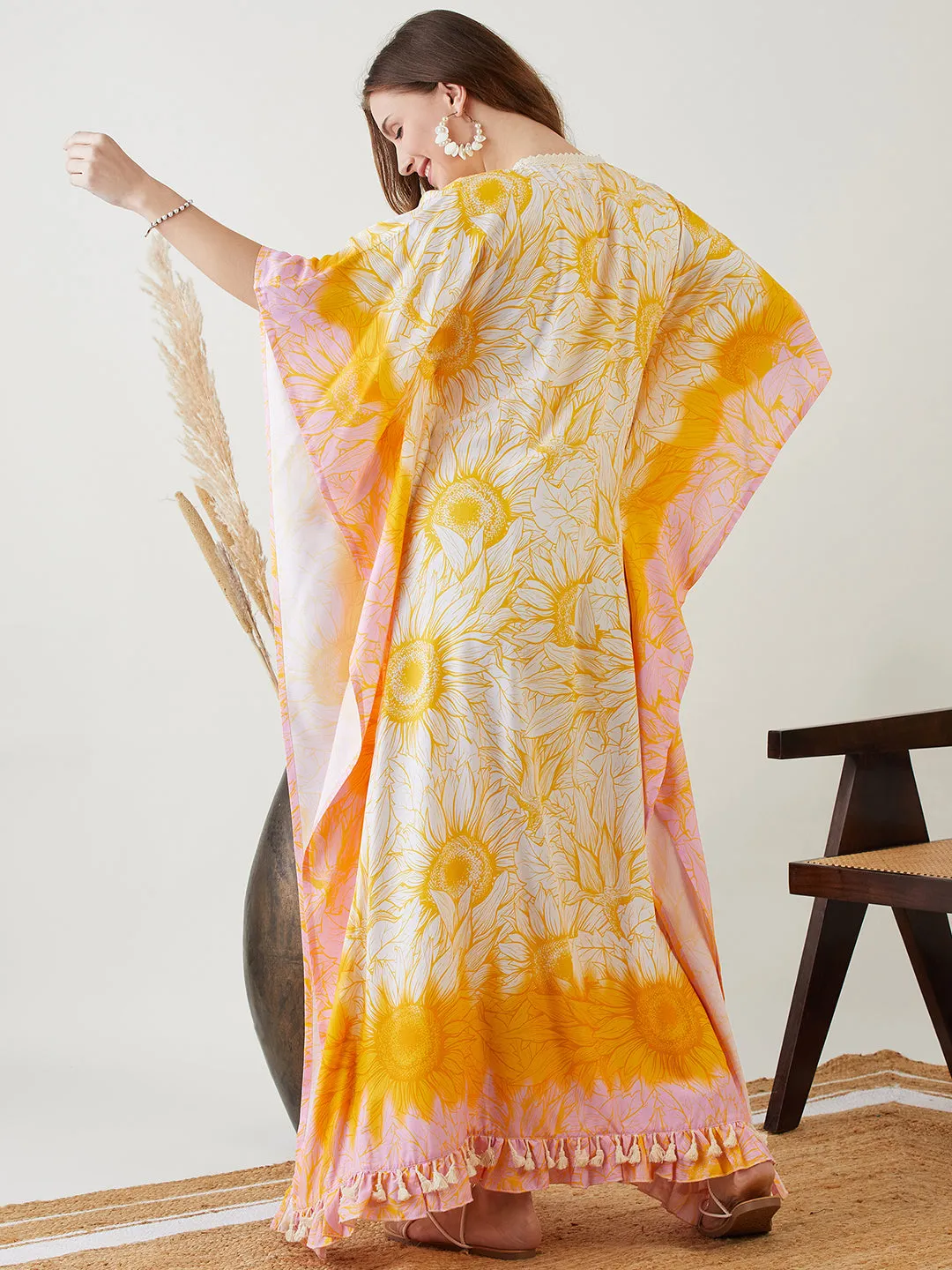 Yellow Blooming Sunflower Maxi Kaftan