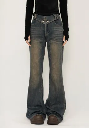 【ZERO STORE】Grunge dull wash processing flared silhouette classic denim pants  ZS0061