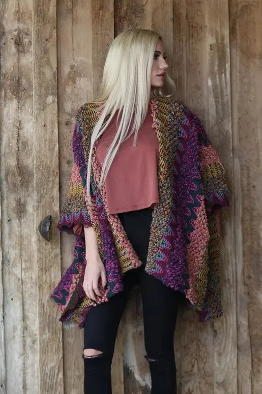 Zig-Zag Chunky Knit Open-Front Cardigan Wrap