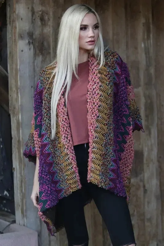Zig-Zag Chunky Knit Open-Front Cardigan Wrap