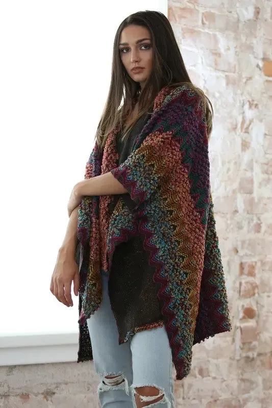 Zig-Zag Chunky Knit Open-Front Cardigan Wrap