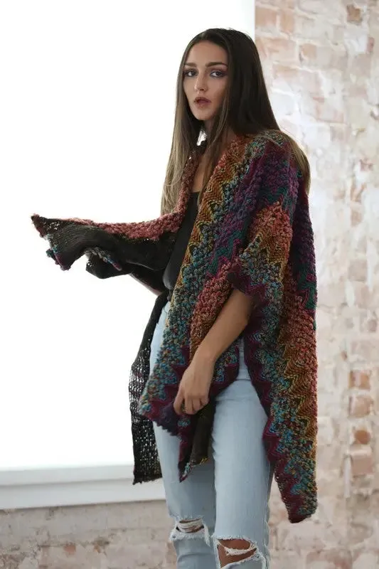 Zig-Zag Chunky Knit Open-Front Cardigan Wrap