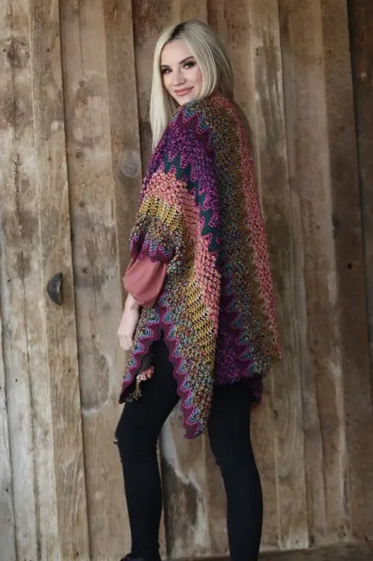 Zig-Zag Chunky Knit Open-Front Cardigan Wrap